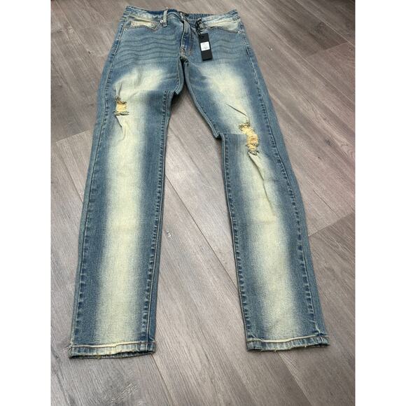 Nova Men's Vintage Blue Distressed Straight Leg Jeans Size 30 NWT - Picture 1 of 12
